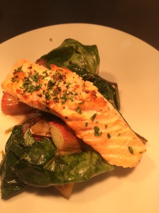 2016-04-20, Salmon, rhubarb & red spinach